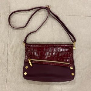 Hammitt VIP Medium Zippered Leather Crossbody Clutch Purple Alligator Skin